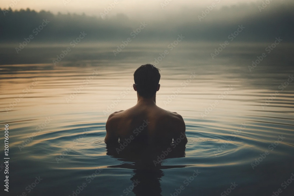 Meditation in Nature During Dawn by a Peaceful Lake With Gentle Ripples Meditation in Nature During Dawn by a Peaceful Lake With Gentle Ripples