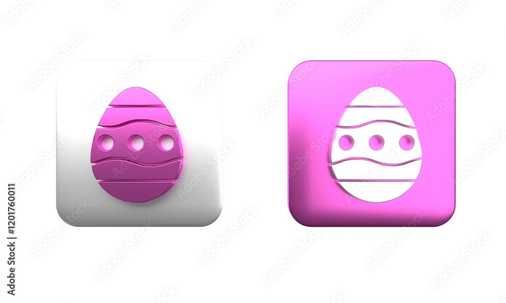 Colorful Easter egg icon isolated on white background. Happy Easter. Square button. 3D render illustration Colorful Easter egg icon isolated on white background. Happy Easter. Square button. 3D render illustration