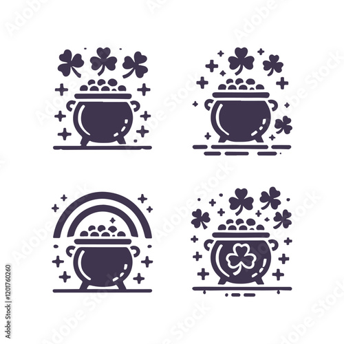 St. Patrick's Day Shamrock Pot of Gold Vector Silhouette Design Set