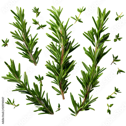 Fresh Rosemary Sprigs Pattern png isolated on transparent background photo