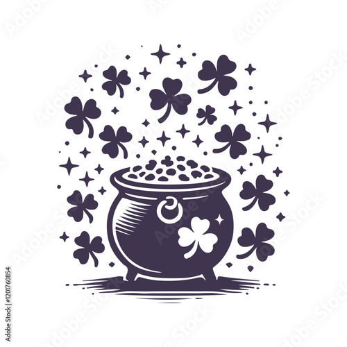 St. Patrick's Day Shamrock Pot of Gold Vector Silhouette Design