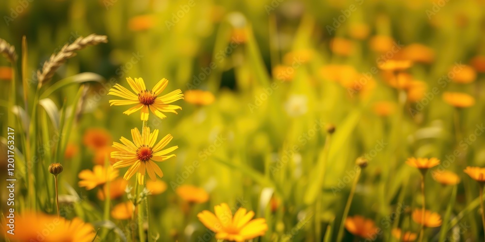 A field of yellow wildflowers basking in the warm glow of the sun, their delicate petals unfurling in the gentle breeze. A field of yellow wildflowers basking in the warm glow of the sun, their delicate petals unfurling in the gentle breeze.