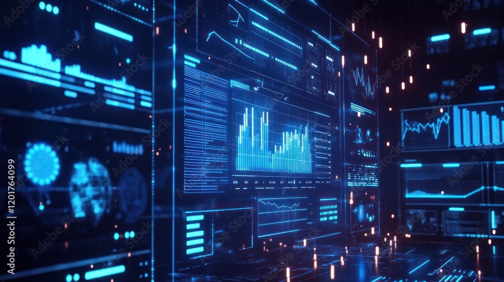 Abstract Blue Digital Interface with Data Visualizations Abstract Blue Digital Interface with Data Visualizations