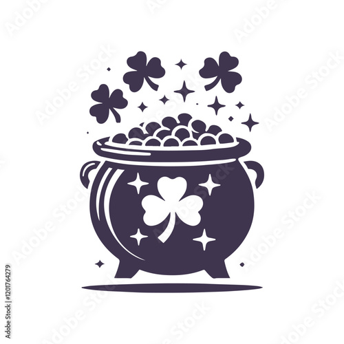 St. Patrick's Day Shamrock Pot of Gold Vector Silhouette Design