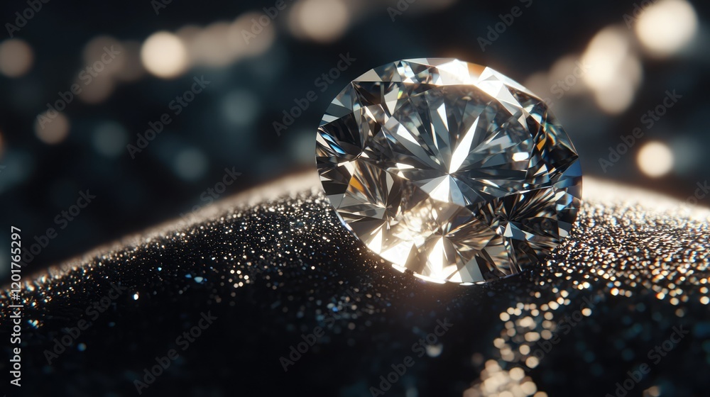 A dazzling, brilliant-cut diamond gleams against a deep, shadowy background. A dazzling, brilliant-cut diamond gleams against a deep, shadowy background.