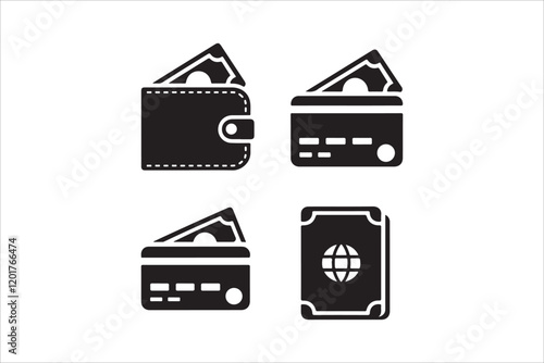 Wallet Icons Set on White Background. Wallet black icon vector illustration. Credit card icon vector illustration