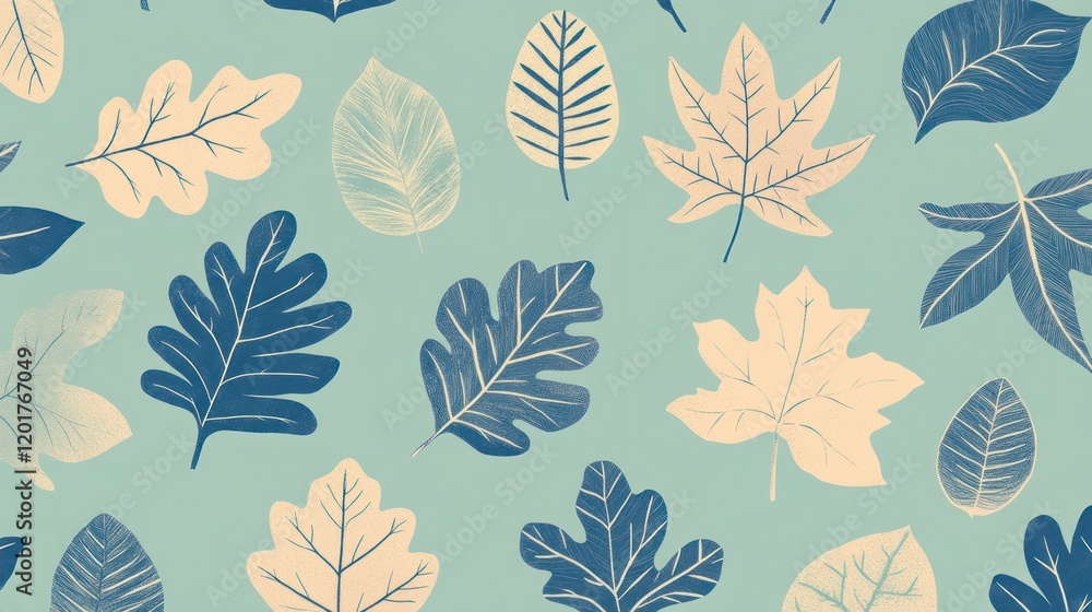 Pastel autumn leaves pattern on blue background. Pastel autumn leaves pattern on blue background.