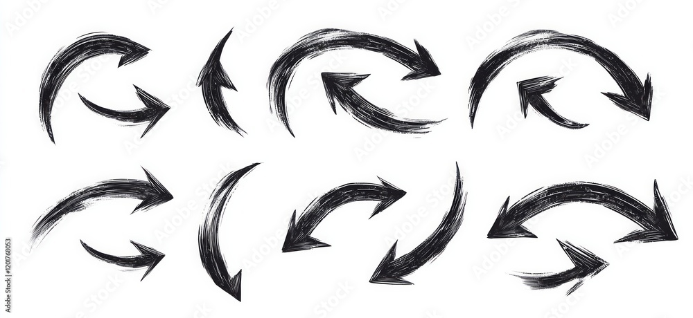 Hand-drawn vector collection of curved arrows isolated on a white background Hand-drawn vector collection of curved arrows isolated on a white background