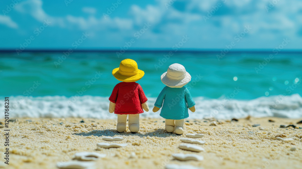 Relationship Claymation style, A couple animated in claymation style, strolling along a picturesque beach, leaving footprints in the sand, captured in high fidelity. Relationship Claymation style, A couple animated in claymation style, strolling along a picturesque beach, leaving footprints in the sand, captured in high fidelity.
