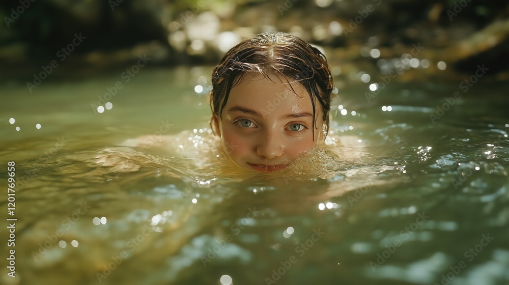 Fototapeta premium A woman is swimming in a pool
