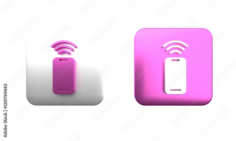 Colorful Wireless smartphone icon isolated on white background. Square button. 3D render illustration Colorful Wireless smartphone icon isolated on white background. Square button. 3D render illustration