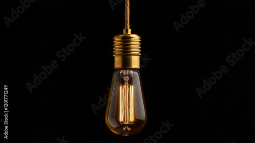 Hanging Vintage Bulb Illuminating a Dark Space With Warm Glow and Striking Design Features photo