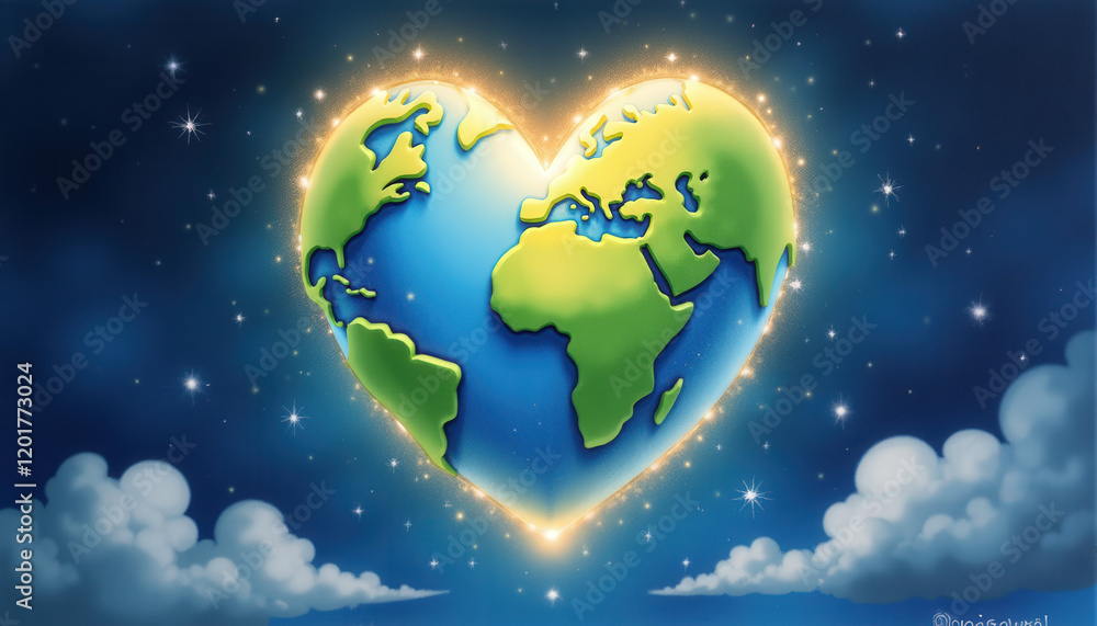 Naklejka premium Heart Shaped Earth in Space for World Peace Day