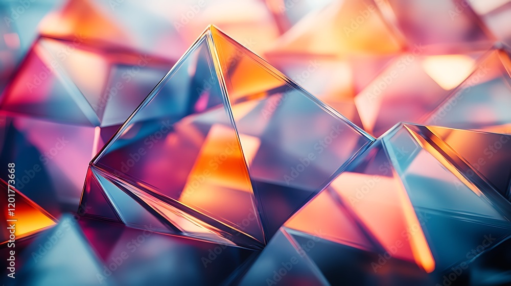 Overlapping geometric prisms with soft transparency effects. Overlapping geometric prisms with soft transparency effects.