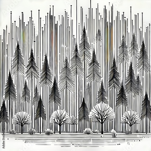 Line art forest A minimalist representation of a dense forest us