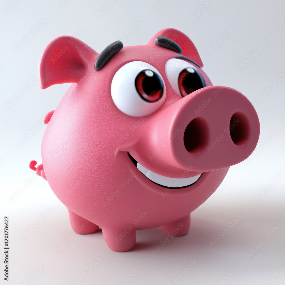 Cute cartoon pig character with big eyes and friendly smile, designed in playful style. This adorable pink pig is perfect for children illustrations or animations Cute cartoon pig character with big eyes and friendly smile, designed in playful style. This adorable pink pig is perfect for children illustrations or animations