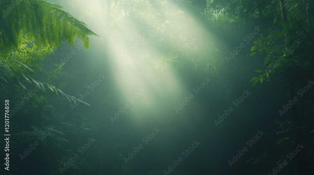 Fototapeta premium Exploring Di Bosco Marble Illuminated by a Hazy Golden Mist in a Dense Forest