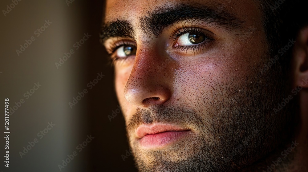 Close-up portrait of a young man with intense gaze. (1) Close-up portrait of a young man with intense gaze. (1)