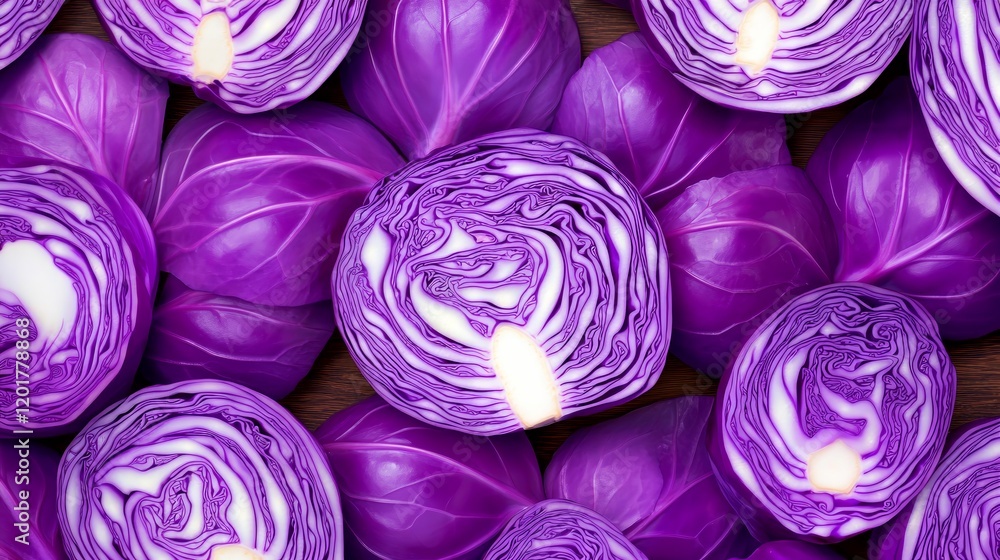 Obraz premium A close-up of vibrant purple cabbages arranged on a surface.