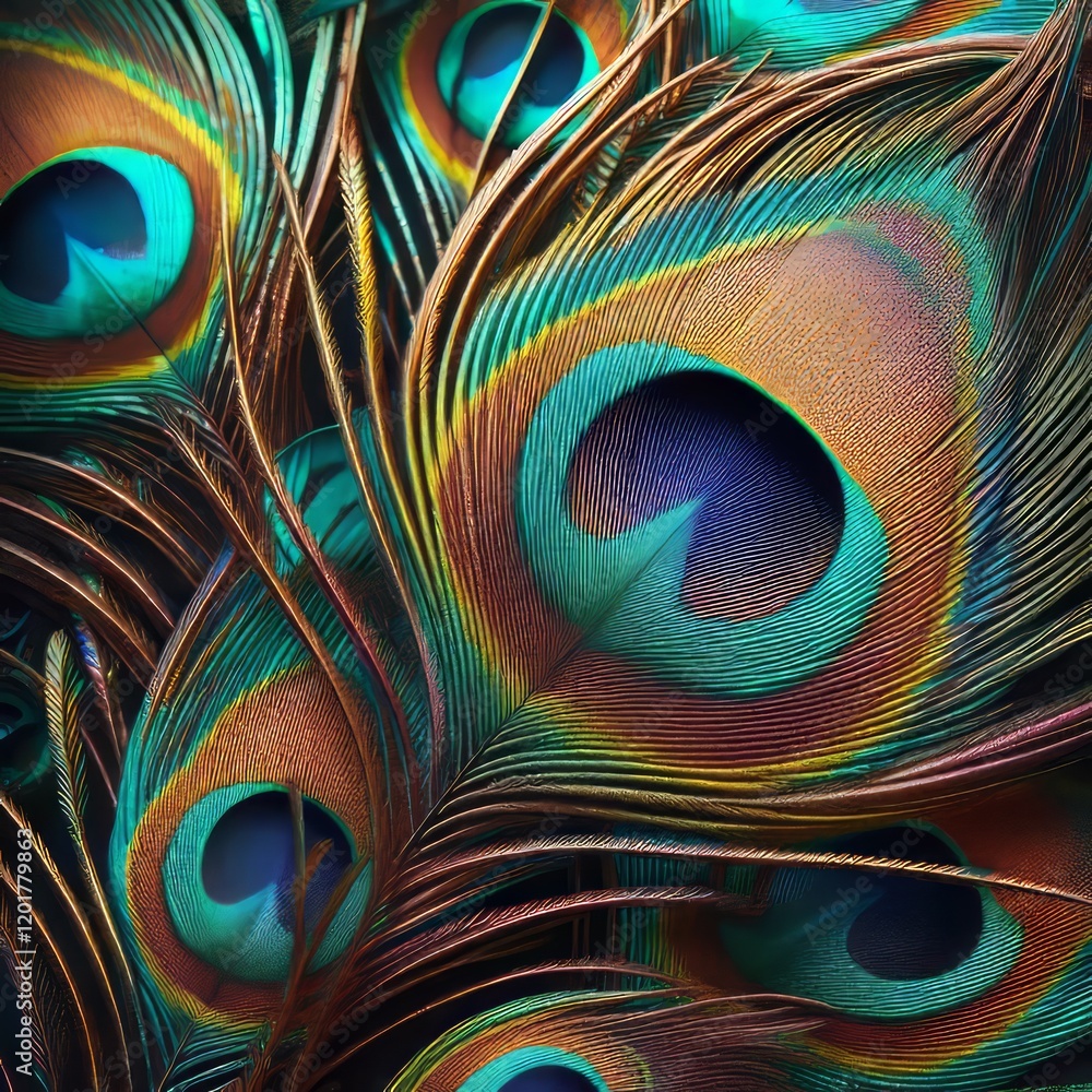 Obraz premium Peacock Feather Intricate peacock feathers in vibrant colors