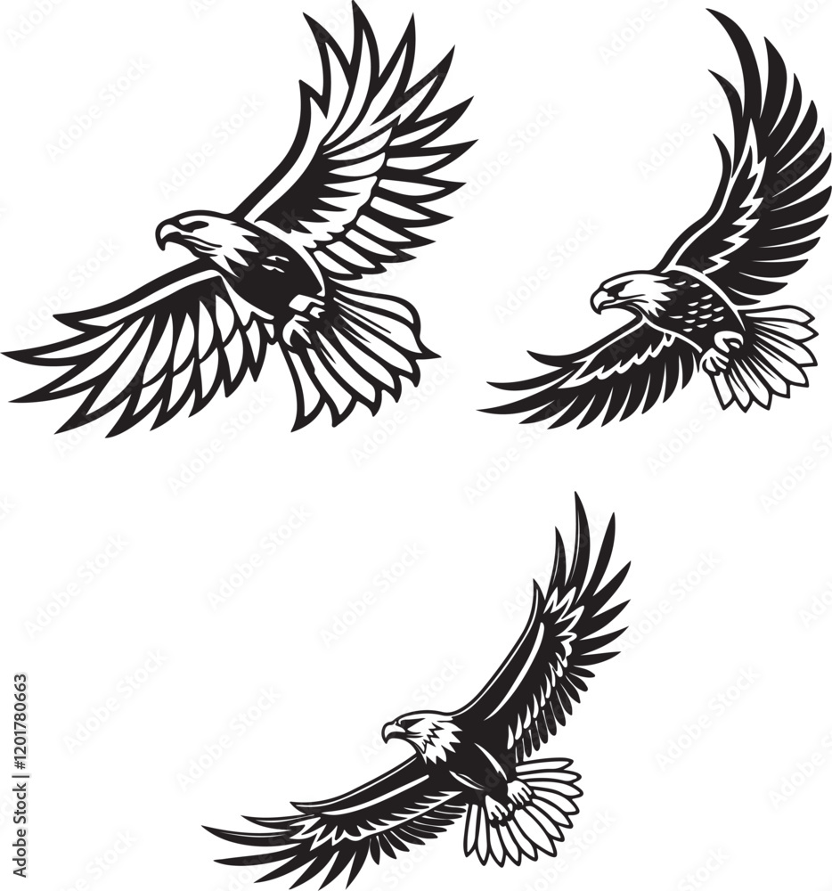 Obraz premium Vector illustration of a flying eagle, available for purchase at $1 USD, showcasing its majestic wingspan