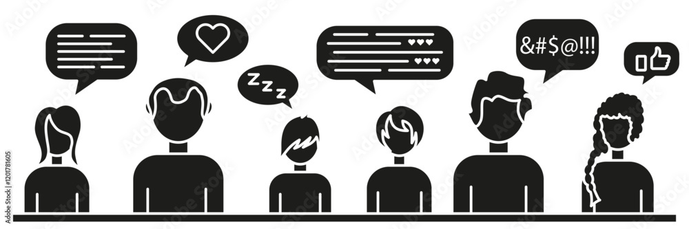 Communication with friends dark icons. Icons of people communicating. Online communication. Communication with friends dark icons. Icons of people communicating. Online communication.