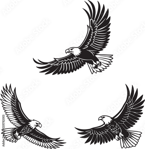Vector illustration of a flying eagle, available for purchase at $1 USD, showcasing its majestic wingspan