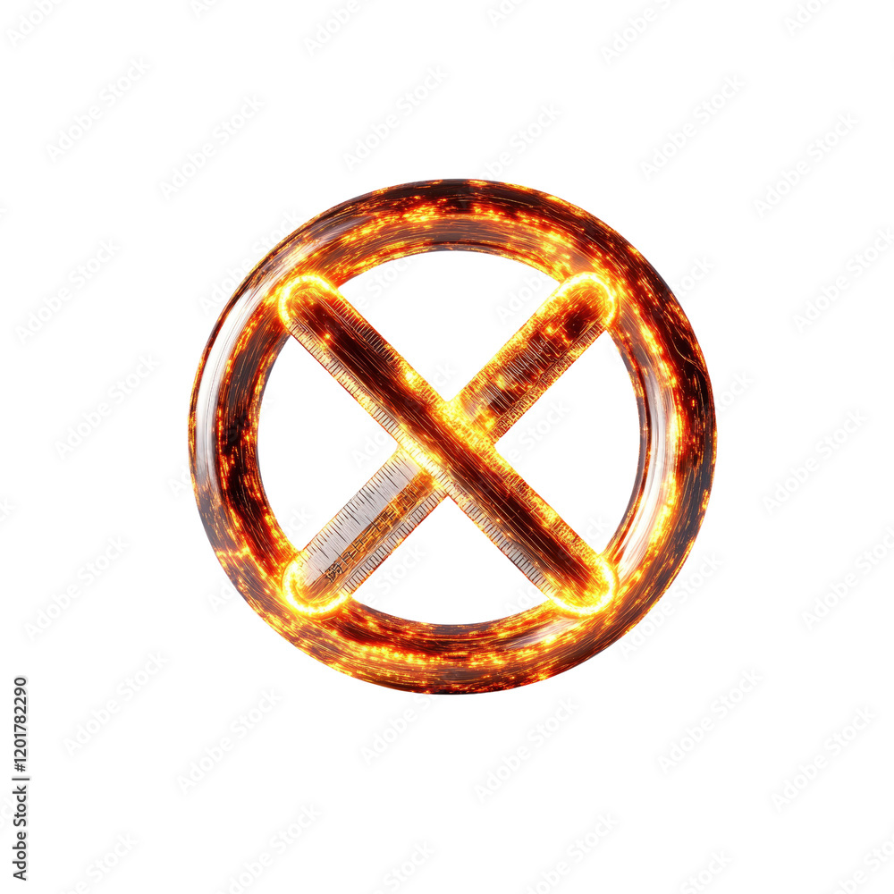 Fiery X-Shaped Symbol in Circular Frame - Abstract Design Element Fiery X-Shaped Symbol in Circular Frame - Abstract Design Element
