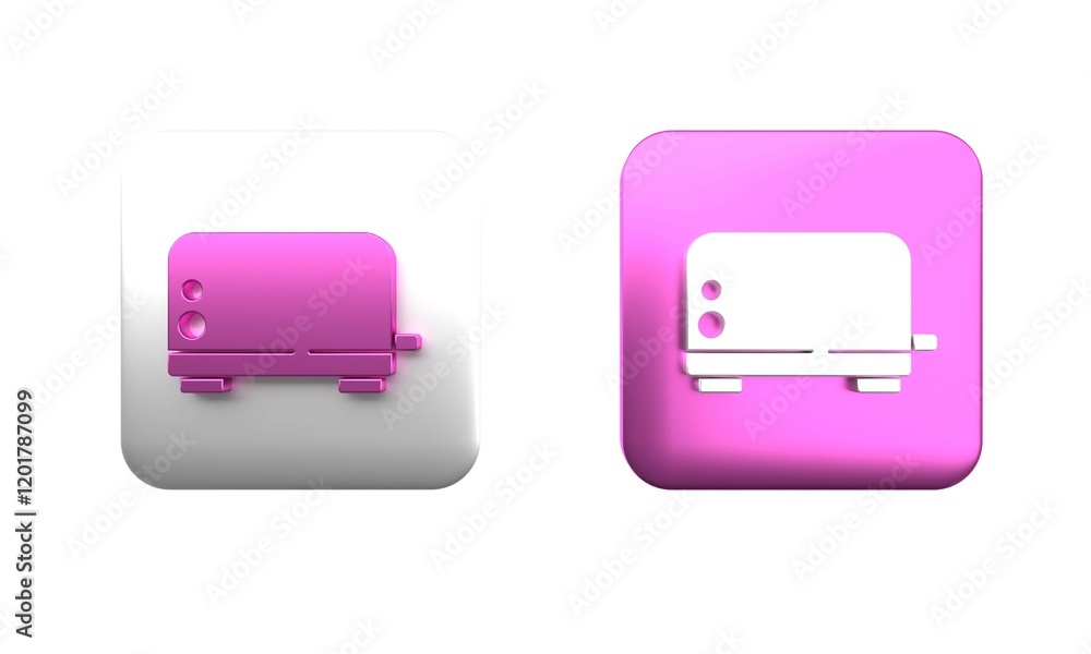 Colorful Toaster icon isolated on white background. Square button. 3D render illustration Colorful Toaster icon isolated on white background. Square button. 3D render illustration