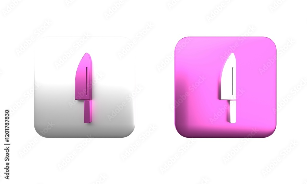 Colorful Knife icon isolated on white background. Cutlery symbol. Square button. 3D render illustration