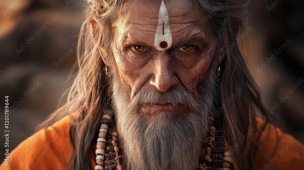 close up of aghori sadhu face close up of aghori sadhu face