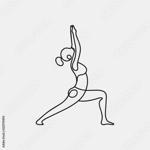 yoga woman meditating warrior pose vector illustration line art design photo