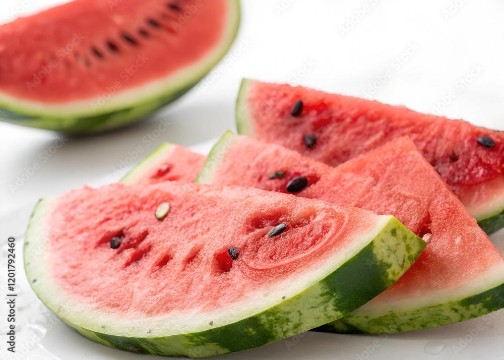 Refreshing watermelon slices on a white background perfect for summer snacking and desserts Refreshing watermelon slices on a white background perfect for summer snacking and desserts