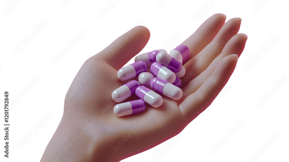 Hand Holding Purple and White Capsules Hand Holding Purple and White Capsules