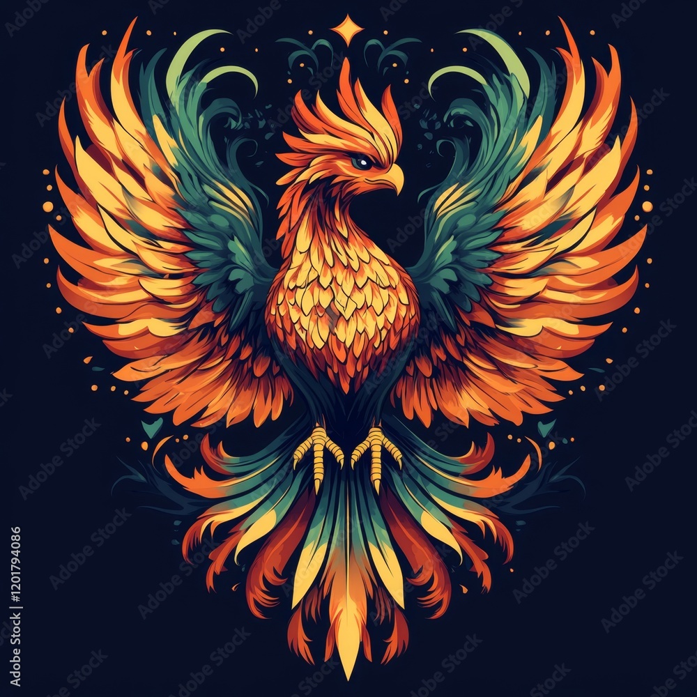 Fototapeta premium Phoenix Rising from the Flames with Vibrant Colors