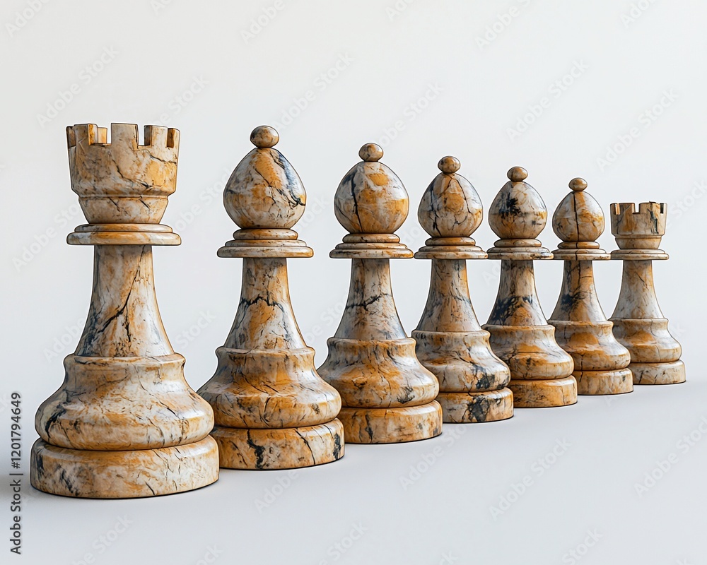 Row of marble chess pieces.