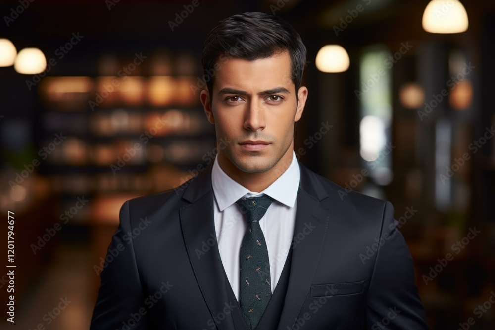 Portrait of a confident businessman wearing suit and tie in a cafe Portrait of a confident businessman wearing suit and tie in a cafe