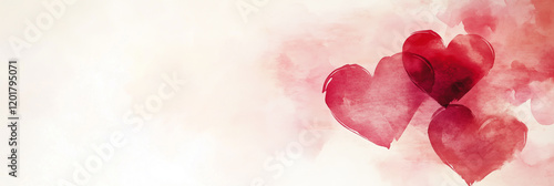 Multiple red watercolor hearts blend softly into a gentle, light background, conveying emotion. Generative AI
