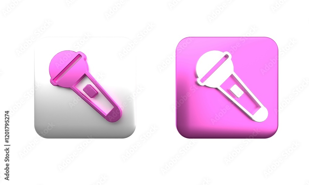Colorful Microphone icon isolated on white background. On air radio mic microphone. Speaker sign. Square button. 3D render illustration Colorful Microphone icon isolated on white background. On air radio mic microphone. Speaker sign. Square button. 3D render illustration