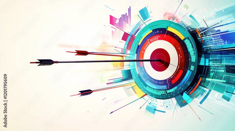 A visually striking graphic depicting a business target, by a large bullseye at the center of the image. Arrows A visually striking graphic depicting a business target, by a large bullseye at the center of the image. Arrows