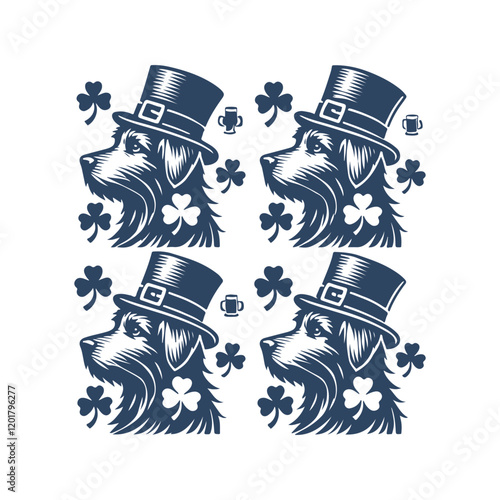 St. Patrick's Day Dog with Clover Hat Vector Silhouette Set Design Illustration