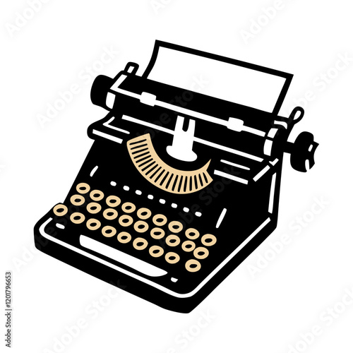 Retro vintage typewriter logo icon design on white background with text write now