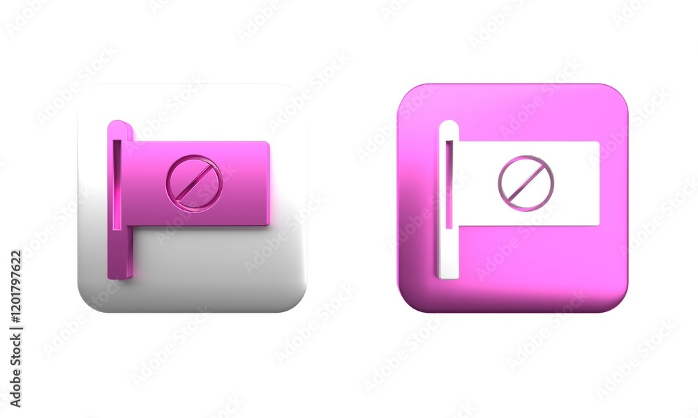 Colorful Protest icon isolated on white background. Meeting, protester, picket, speech, banner, protest placard. Square button. 3D render illustration Colorful Protest icon isolated on white background. Meeting, protester, picket, speech, banner, protest placard. Square button. 3D render illustration