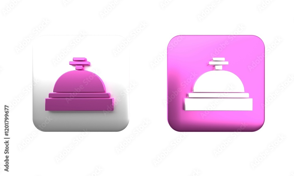 Colorful Hotel service bell icon isolated on white background. Reception bell. Square button. 3D render illustration Colorful Hotel service bell icon isolated on white background. Reception bell. Square button. 3D render illustration