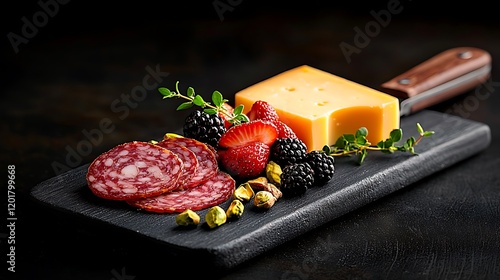 Gourmet Cheese and Charcuterie Board with Fresh Berries and Nuts photo