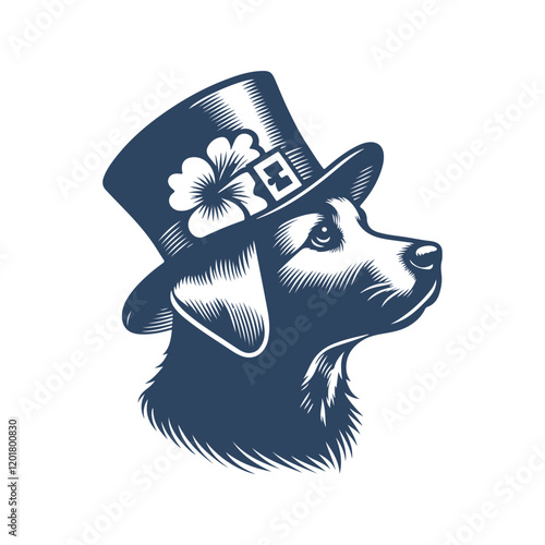 St. Patrick's Day Dog with Clover Hat Vector Silhouette Design Illustration