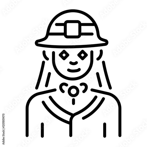 Fashion girl, linear character icon 