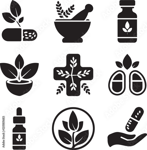  A set of flat icon of Herbal medicine