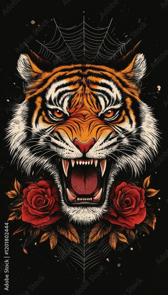 Fierce Traditional Tiger Tattoo Illustration Fierce Traditional Tiger Tattoo Illustration