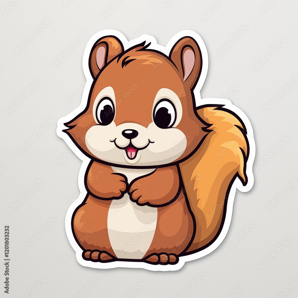 Cute Cartoon Squirrel with Happy Expression on White Background Cute Cartoon Squirrel with Happy Expression on White Background
